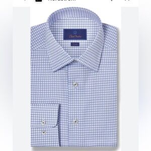 DAVID DONAHUE  Blue & White Check Shirt 18 34/35 Cotton Like New Wedding EUC